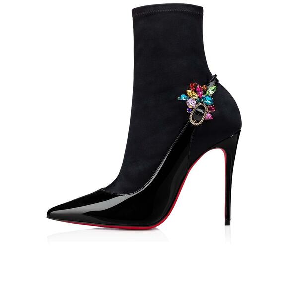 Christian Louboutin Jessie Booty Joli 100 Black Patent Satin Ankle Heel Boot 38 - Picture 5 of 12
